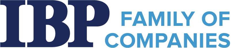 Logo featuring "IBP" in dark blue and "FAMILY OF COMPANIES" in light blue. Simple and professional design.