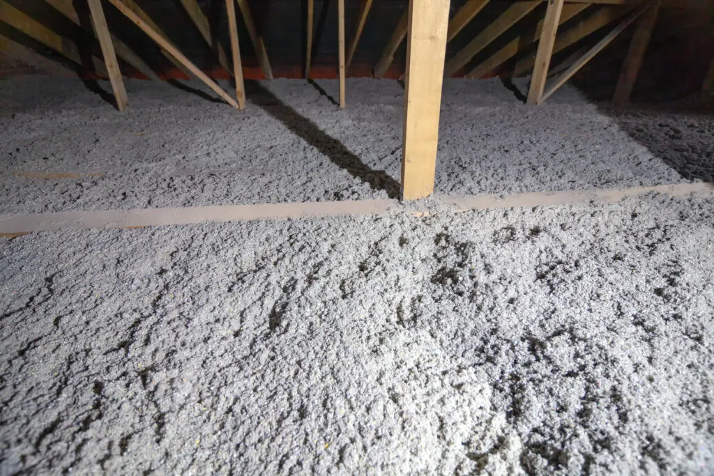 Cellulose insulation is made in the attic. Made from environmentally friendly recycled paper
