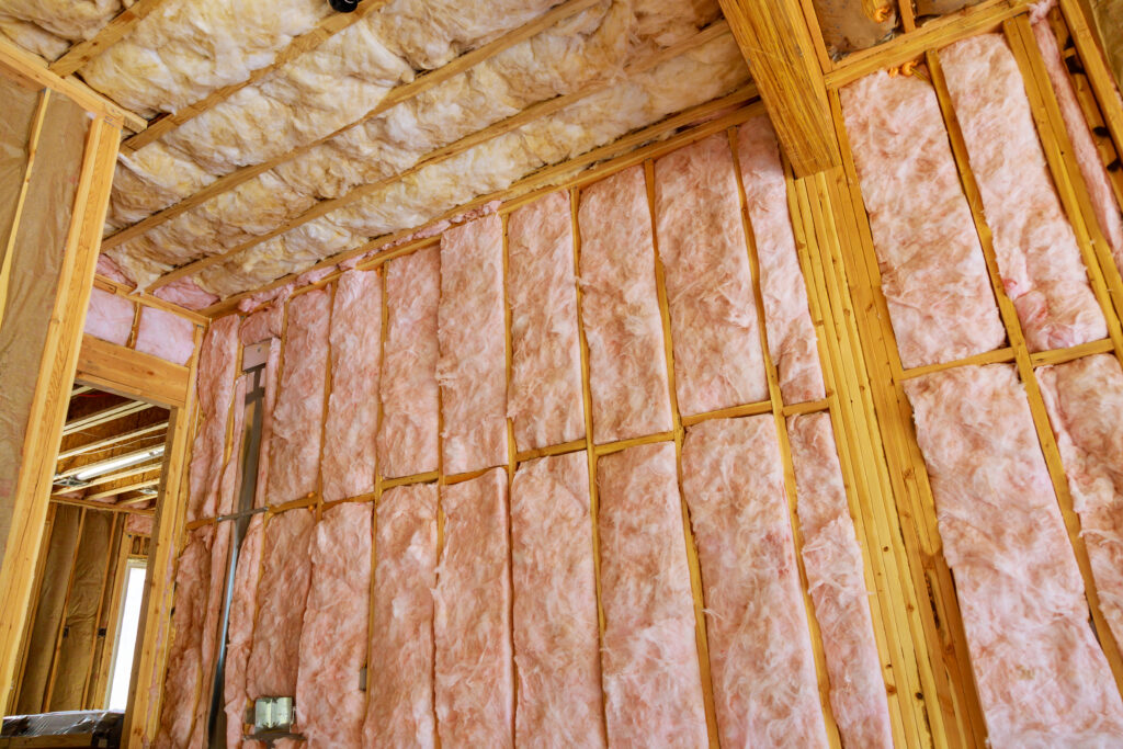 Mineral wool mineral fiber cotton thermal insulation materials at house construction walls